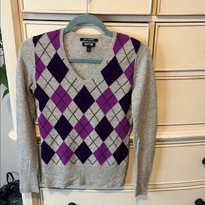 Apt. 9 Women's V-Neck Argyle Sweater - Purple and Gray